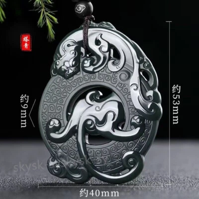 CERTIFIED 58g 100% NATURAL HOTAN BLACK JADE HAND CARVED Auspicious Beast PENDANT - Image 1 of 4