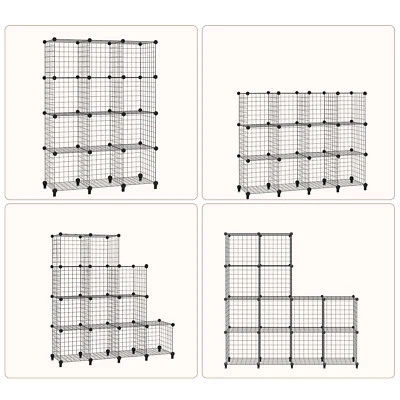 6/12 Cubes Interlocking Storage Unit With Metal Wire Mesh Black Multifunctional - Image 1 of 4