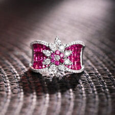 Queen Crown Women's Luxury Design Pink Ruby & White Cubic Zirconia Studded Ring