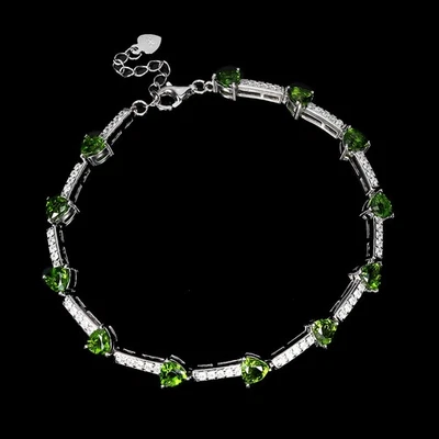 Pulsera de plata de ley 925 trilliante cromo diopsido 4 mm piedras preciosas joyería 7,5i Foto 1 de 4