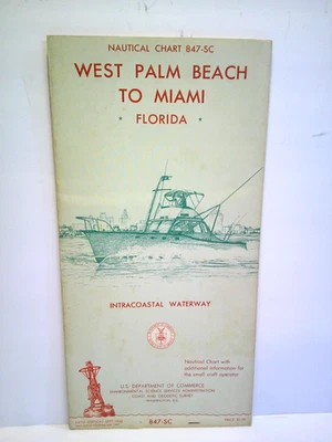 Carta náutica 1966 847-SC West Palm a Miami Florida Intercoastal Waterway Foto 1 de 4