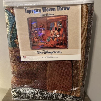 Disney World Tapestry Woven Throw Blanket Mickey Minnie fireplace 50x 60 NEW  - Image 1 of 4