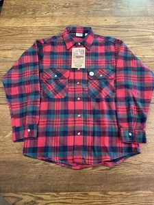 VTG Five Brother Shirt Men M Red Blue Green Plaid Flannel 100% Cotton USA NOS - Picture 1 of 7