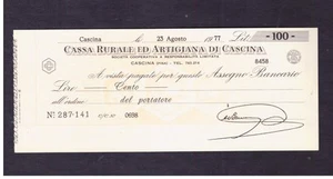 Assegno Bancario Cassa Rurale di Cascina 1977 100 L. - Picture 1 of 1