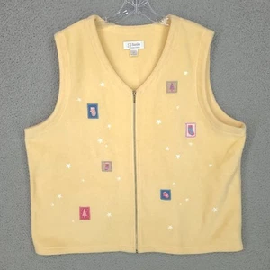 CJ Banks Vest 2x Yellow Full Zip Fleece Sleeveless V Neck Winter Mittens - Picture 1 of 9