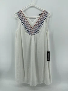 Vestido boho Luxology sin mangas con cuello en V para mujer talla mediana blanco rojo azul dorado - Imagen 1 de 11