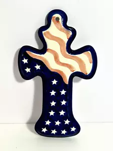 Boleslawiec Keramik Kreuz amerikanische Flagge - handgefertigt Polen, 7,5" - Bild 1 von 4