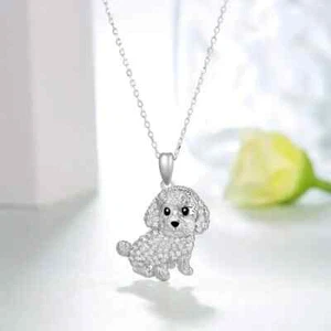 "Lindo collar colgante de plata para perro maltés cadena de 19"" joyería de moda regalo" - Imagen 1 de 4