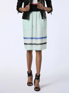 Diesel O-Bessie Women's Skirt Stretch Pockets Mint Green with Stripes Size S - Picture 1 of 6