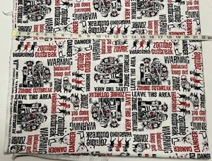 NEW Halloween cotton flannel fabric half yard - Zombies Dudes on white - Picture 1 of 2