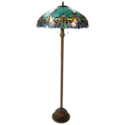 Lámpara de pie estilo Tiffany vitral vintage diseño victoriano 2 luces verde Foto 1 de 4