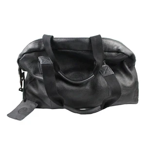 ROOTS Pebbled Leather Duffle Weekender Travel Zip Top Double Handle Black Bag - Picture 1 of 5