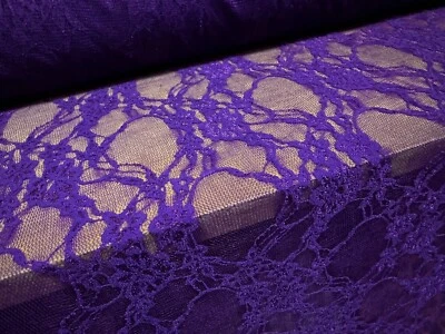 Stretch Spandex Mesh Net Lace Fabric, Per Metre - Floral Pattern - Royal Purple - Image 1 of 3
