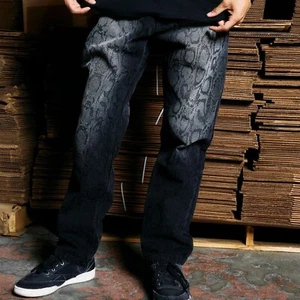 PLEASURES Encore Denim 5 Bolsillos JEAN NEGRO Estampado Piel de Serpiente Cintura 30 pulgadas - Imagen 1 de 7