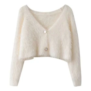 Koreanischer Nerz Mohair Strick Kurz Pullover Mantel Strickwaren Cardigan Damen Langarm - Bild 1 von 11