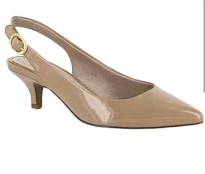 Bombas confortáveis EASY STREET Faye nude patente slingback salto gatinho - EUA 9 M - Imagem 1 de 4