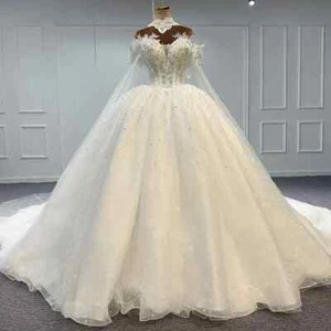 2024 Exquisite Women Wedding Dress White Luxury V-Neck Pearls Beading Ball Gowns - Picture 1 of 17