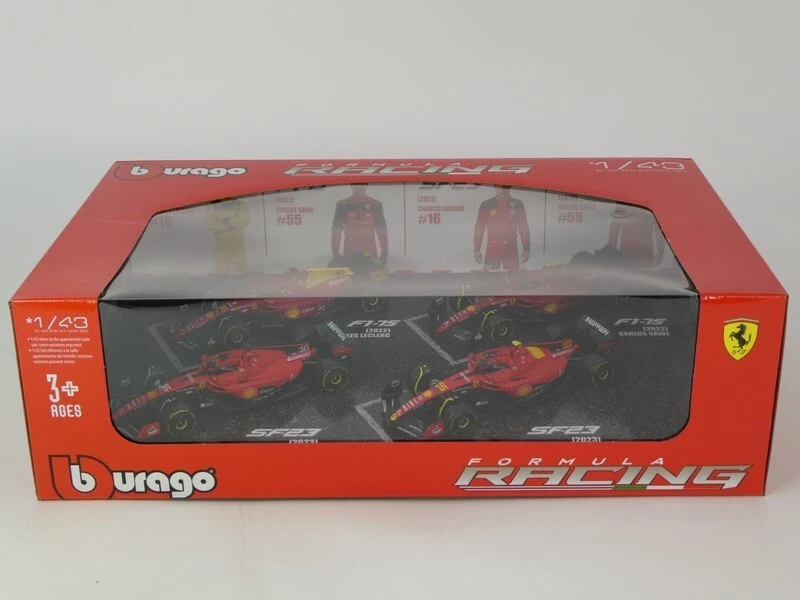 FERRARI Set 4 Modelli F1 F1-75 SF-23 SAINZ LECLERC 1/43 12cm DieCast Bburago