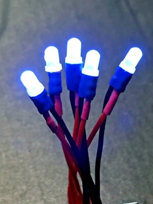 x5 2" LEADS BRIGHT WHITE LED SLOT CAR LIGHT BULB 1:43 SCALE WORKS ON 3V TO 20VDC - Image 1 of 4