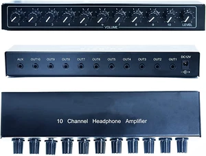 Aux Mini Jack TRS 3.5 Mm Input 1 in 10 Out Channel Headphone Amplifier Stereo Au - Picture 1 of 12