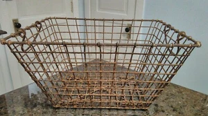 Large RUSTY WIRE Rectangle  BASKET  Metal Country French Oyster Basket Storage - Picture 1 of 5