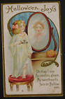 1910s Halloween Postcard Little Girl Casting Spell in Mirror Jack-O'-Lantern