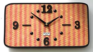 Mid Century Style Wall Clock - 30cm French Retro Vintage Atomic Style Wooden Red - Picture 1 of 4