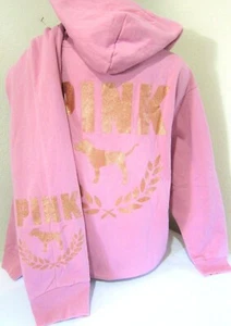BLING Victoria Secret Pink ROSE GOLD SHINE DOG LOGO PULLOVER HOODIE PANT XXL SET - Picture 1 of 11