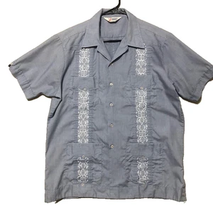 Camisa Romani Guayabera Para Hombres L Azul 4 Bolsillos Boda Cubana Rockabilly Bowling - Imagen 1 de 10
