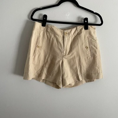 Lauren Ralph Lauren Women 4 Tan Linen/Cotton Blend Button Pocketed Shorts - Image 1 of 4