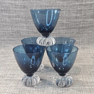 Vtg MCM Glass Cordial Set Barware Aseda Ocean Blue Pedestal Footed Sweden 4oz - Picture 1 of 5