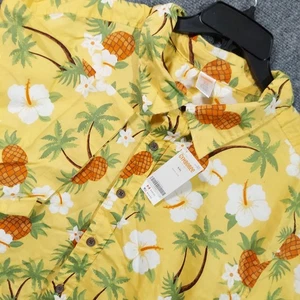 Gymboree Shirt Mens 2XL Yellow Hawaiian Aloha Pineapple Floral Button Front - Picture 1 of 7