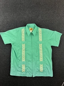 Haband Guayabera Shirt Mens Large Zip Front Short Sleeve Embroidered Pockets - Picture 1 of 7