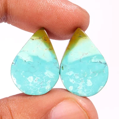 Natural Tibetan Turquoise Pear Shape Cabochon Pair Gemstone 18.10 Cts 21X15X4 mm - Image 1 of 3