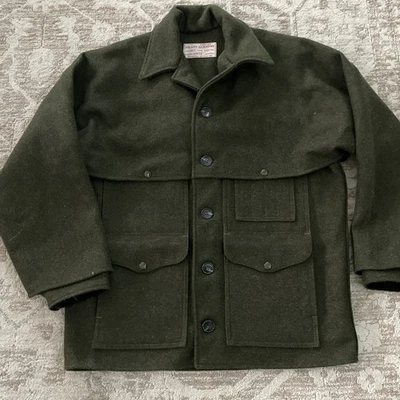 Vtg Filson Double Mackinaw Forest Green Wool Cruiser Style 83 Size 48 Coat - Image 1 of 4