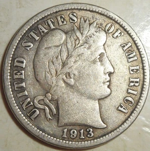 Moneda de diez centavos de barbero 1913, libertad completa, subasta inmobiliaria, envío gratuito - Imagen 1 de 2