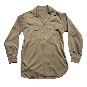 Vintage 1970s Military Button Up Khaki Uniform Utility Medium Shirt  - Bild 1 von 8