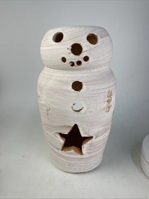 Muñeco de nieve de arcilla roja de terracota de cerámica Hewells de colección, estrellas luminaria Gillsville GA Foto 1 de 4
