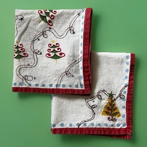 (2) Tovaglioli Cocktail Natalizi Pier One Ricamati Panno Albero di Natale Cotone Vacanze - Foto 1 di 6