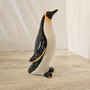 Emperor Penguin Porcelain Ceramic Figurine Speckle Blue Gold Trim 7 inches Tall - Picture 1 of 9