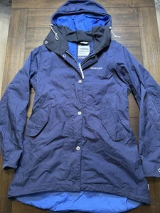 Chaqueta Didriksons 1913 para mujer 42 azul marino con capucha Parka impermeable cremallera bolsillos a presión - Imagen 1 de 9