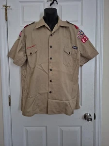 VTG Boy Scouts of America Official Mens Shirt XL Beige Patches Uniform Camping - Picture 1 of 5