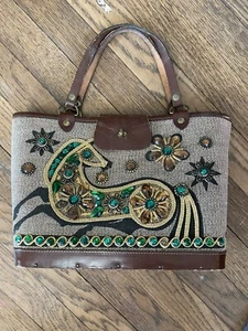 Vintage Collins of Texas Jeweled Purse Handbag Gift Horse Wood - Picture 1 of 14