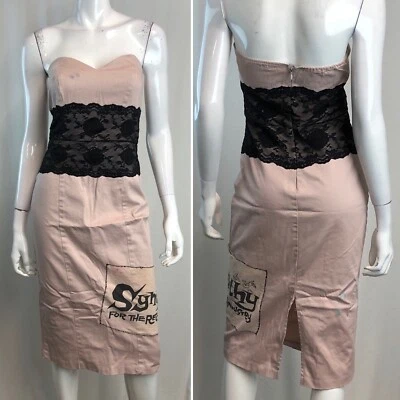 Vestido Lápiz Arden B. M Rosa Negro Encaje Parche Gráfico Sin Tirantes Punk Vintage Foto 1 de 4