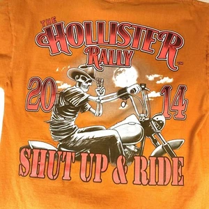 The Hollister Motorcycle Rally Men's T-Shirt Size M Orange 2014 Shut Up & Ride - Picture 1 of 8
