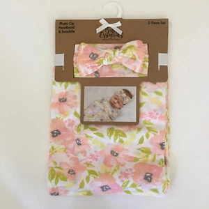 NEW (0-3M) Swaddle Blanket and Headband Set Floral Baby Gift | Baby Essentials - Picture 1 of 7
