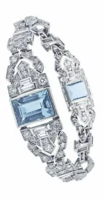 6.19TCW Simulate Aquamarine & Sapphire Women's Bracelet In 935 Aurgenitum Silver - Image 1 of 4