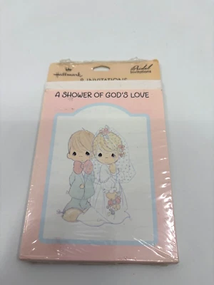 8 nuevas tarjetas y sobres de invitaciones de ducha nupcial Precious Moments. Nuevo en paquete. Foto 1 de 2