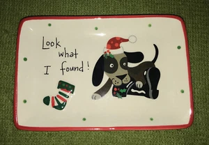 Cracker Barrel Full of Mischief Christmas Dog Plate/ Trinket Dish 6" x 4" - Picture 1 of 6