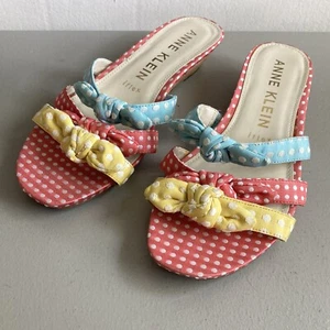 Anne Klein polka dot bow slide sandals Mules Feminine Coquette Summer Sz 8.5 - Picture 1 of 10